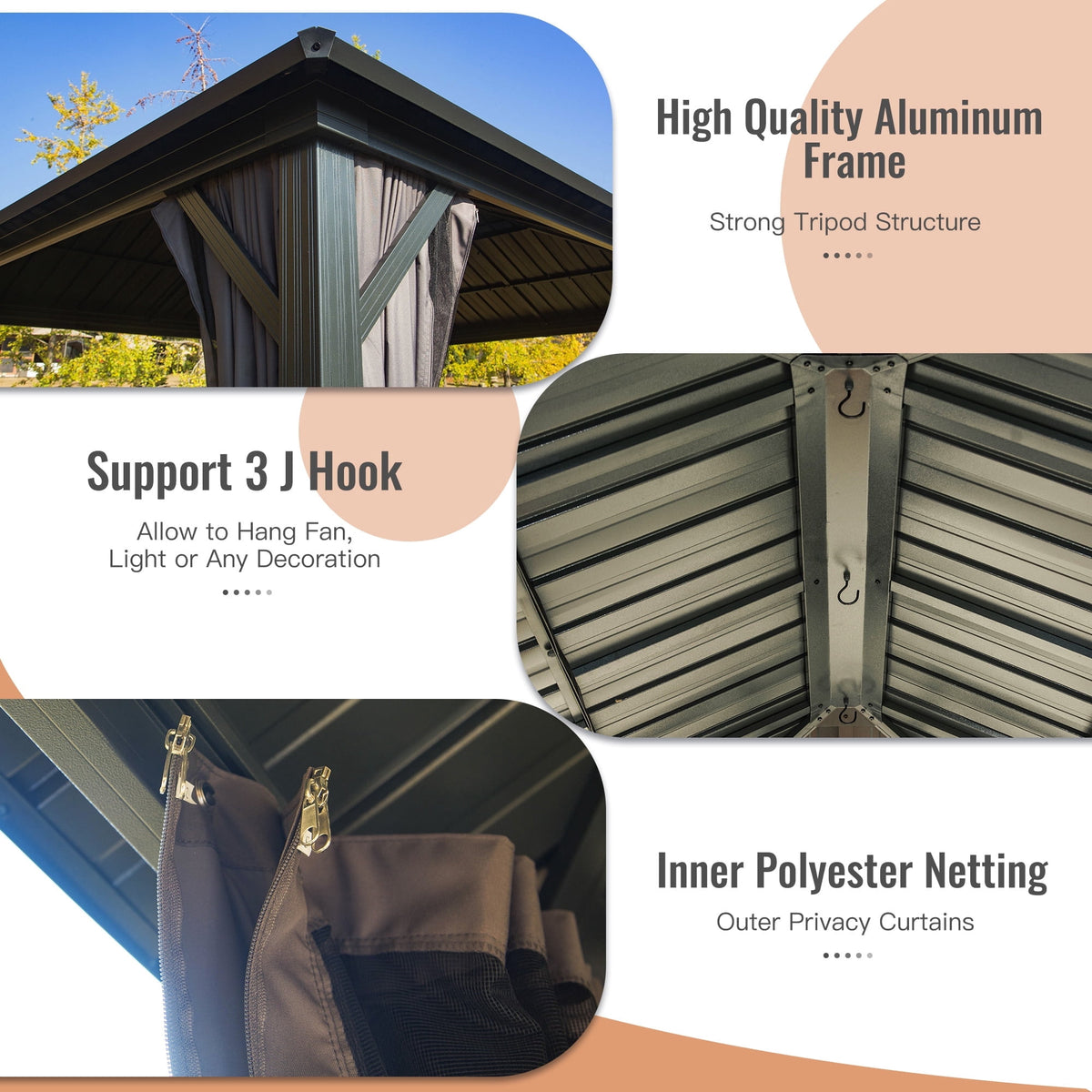 Domi Outdoor 12x14 ft Hardtop Gazebo Canopy Metal with Galvanized Steel Double Roof,Curtain & Netting for Patio Deck Backyard, Gray