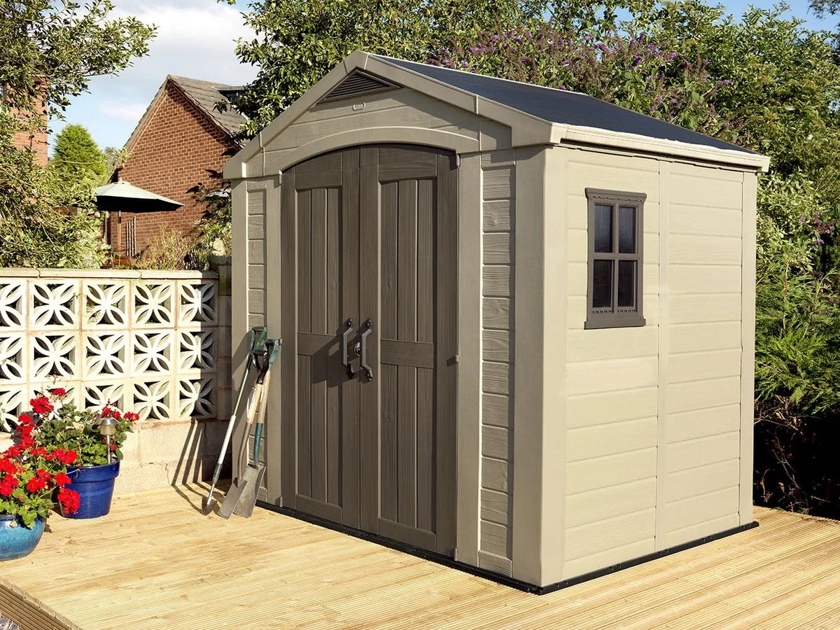 2026 NewKeter Factor 8 x 11 Foot All Weather Resin Outdoor Storage Shed, Taupe