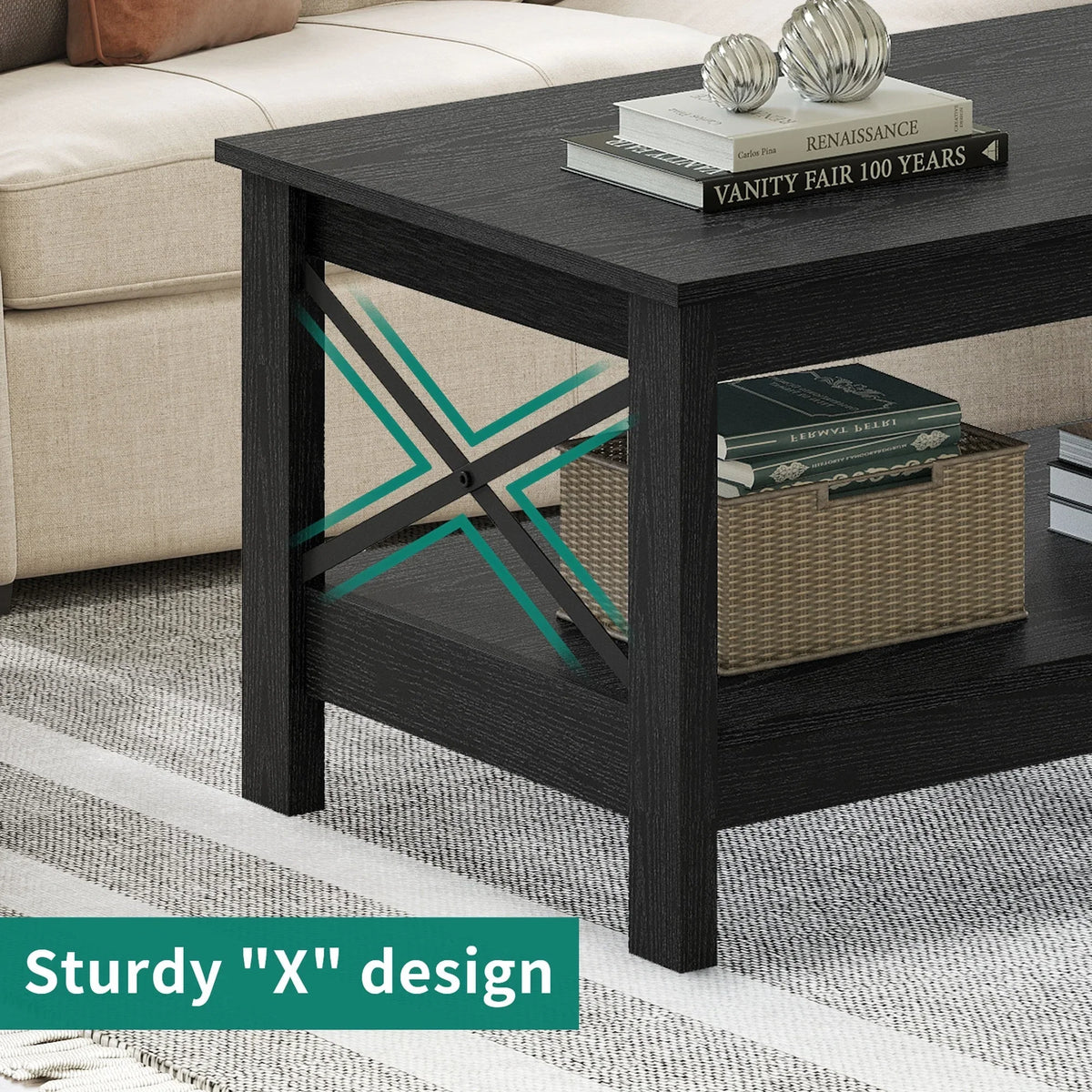 2026 NewMoasis Farmhouse Coffee Table with Storage 2-Tier Center Table for Living Room Grey Wash Top+White
