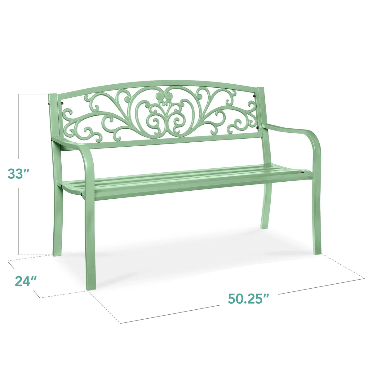 2026 NewBest Choice Products Outdoor Steel Bench Garden Patio Porch Furniture w/ Floral Design Backrest - Black
