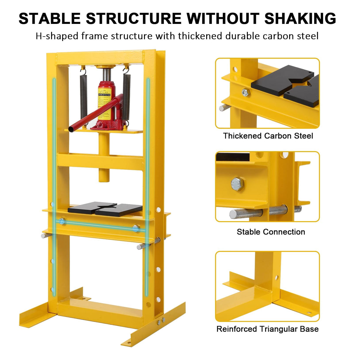 Yiwa Hydraulic Shop Press, 6 Ton Hydraulic Press, H Frame Garage Floor Benchtop Press Adjustable Shop Press with Plate for Gears and Bearings