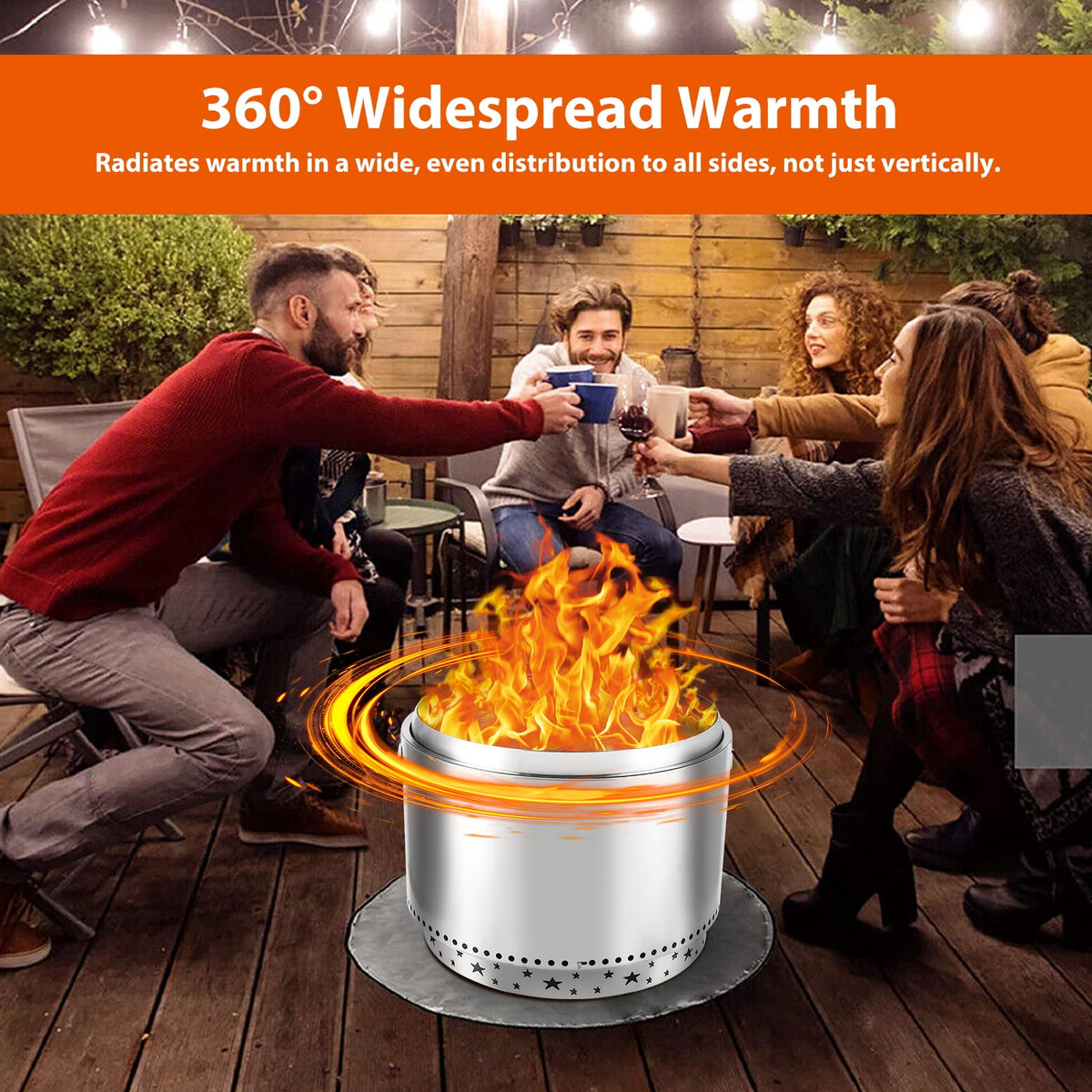 EDTara Portable 27'' Smokeless Fire Pit, Outdoor Stainless Steel Wood Burning Stove with Star Hollow Pattern, Perfect for Camping