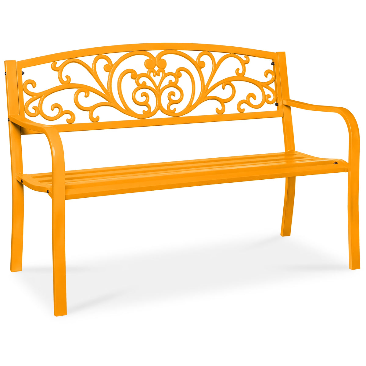 2026 NewBest Choice Products Outdoor Steel Bench Garden Patio Porch Furniture w/ Floral Design Backrest - Black