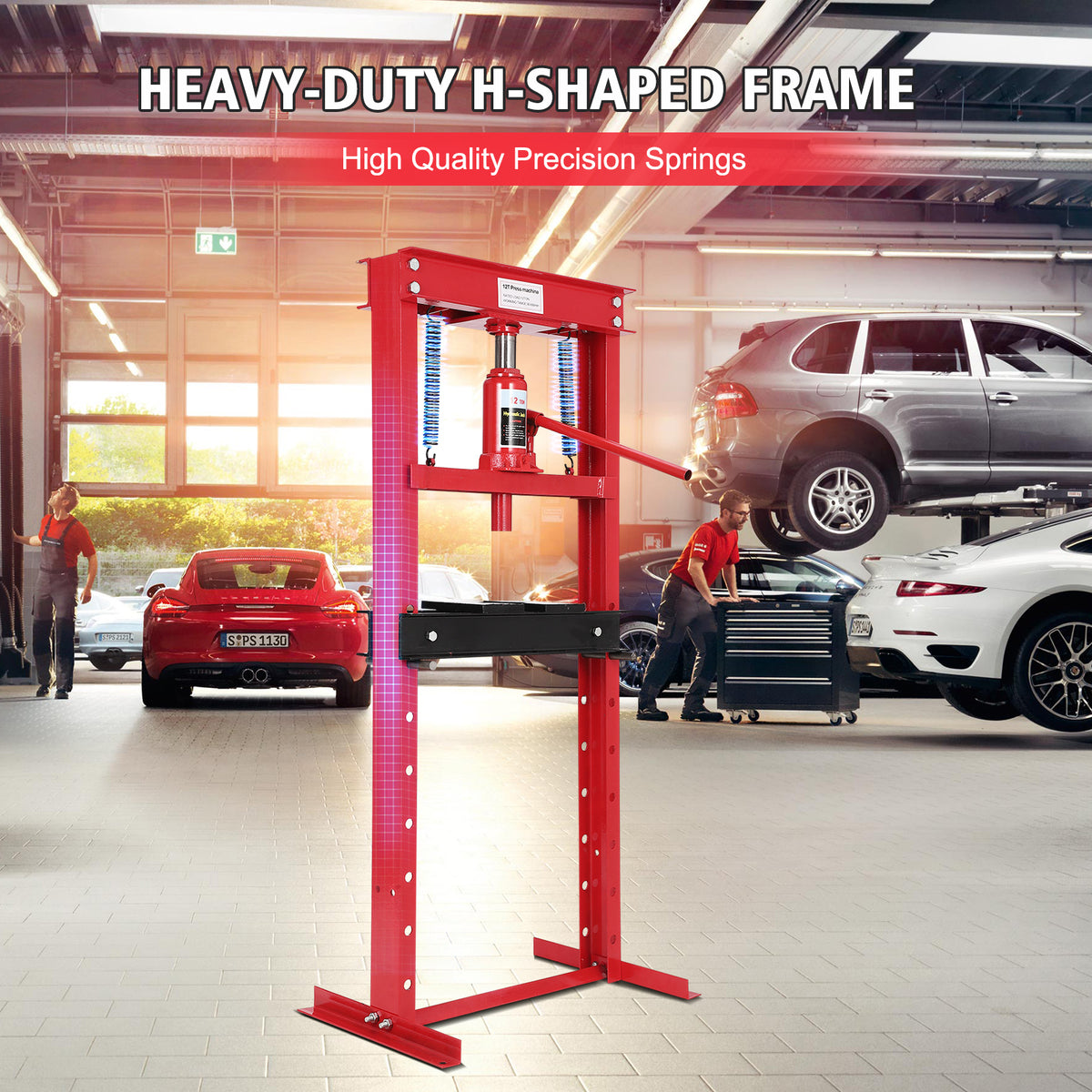 12-Ton H-Frame Hydraulic Shop Press with Adjustable Worktable & Safety Valve – Heavy Duty Benchtop Press for Bearings, Bushings, Metal Bending – Garage & Workshop Equipment 12T