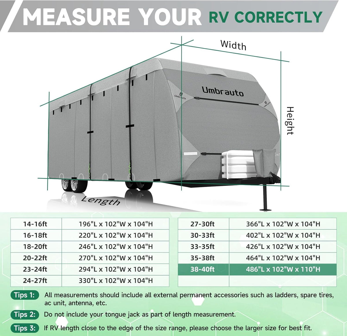 RV Cover for 16-18FT Travel Trailer, 7-Layers Top Camper Cover with Tongue Jack Cover/Windproof Straps/Gutter Covers and Other Accessories Kit