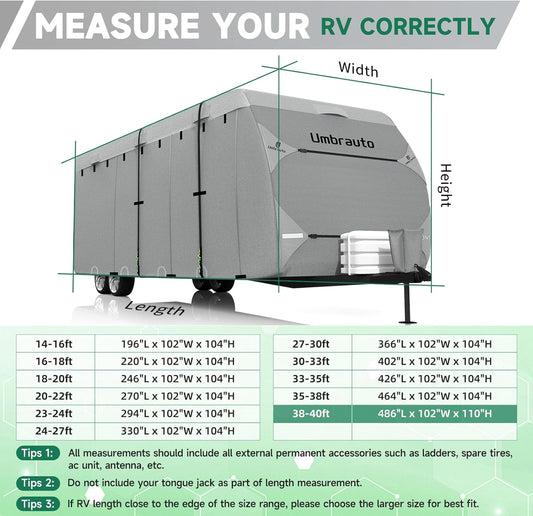 RV Cover for 16-18FT Travel Trailer, 7-Layers Top Camper Cover with Tongue Jack Cover/Windproof Straps/Gutter Covers and Other Accessories Kit
