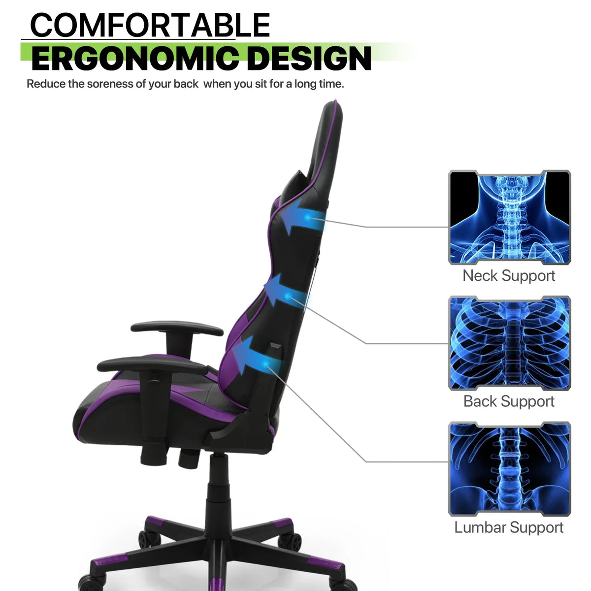 2026 NewMagshion Ergonomic Gaming Chair, Comfortable Gaming Chair, Computer Chair Leather Desk Chair Adjustable Swivel Gaming Office Chair, Blue