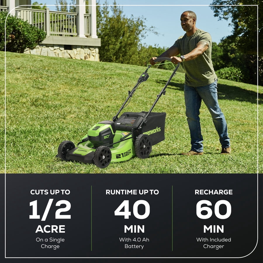 Greenworks 80V 21" Brushless Cordless Push Lawn Mower, 4.0 Ah Battery and Charger Included [75+ Compatible Tools]