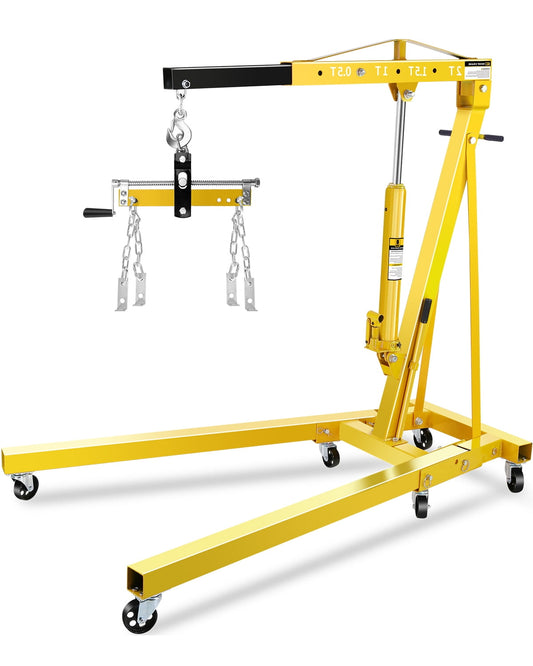 AKDSteel 2 Ton Hydraulic Engine Hoist Crane With Lever, Folding Cherry Picker With Telescopic Boom And 6 Locking Casters For Garage And Workshop