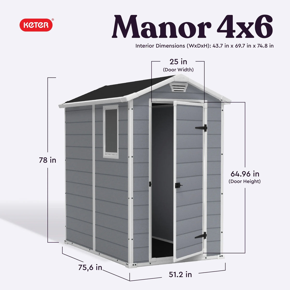 2026 NewKeter 213413 Manor DD 6 X 8 Foot All Weather Outdoor Storage Shed, Grey