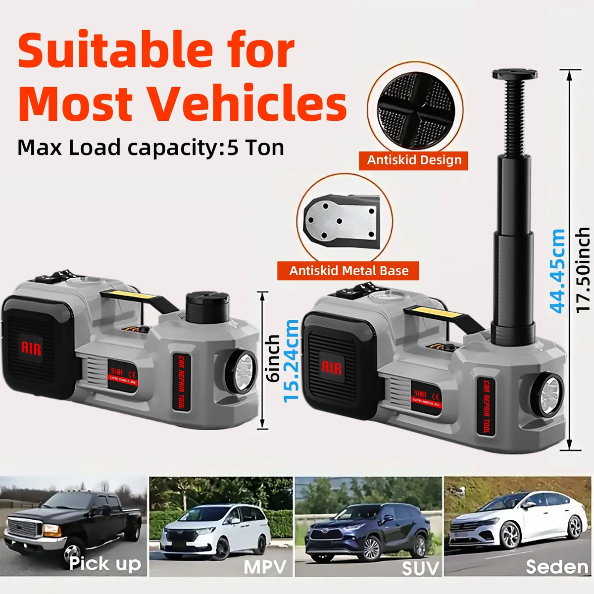 2026 NewSZTAA Electric Car Jack Lift with Air Compressor and Emergency Hammer 5 Ton/11023 lbs Hydraulic Jack for SUV Sedan Truck Change Tires Garage Repair
