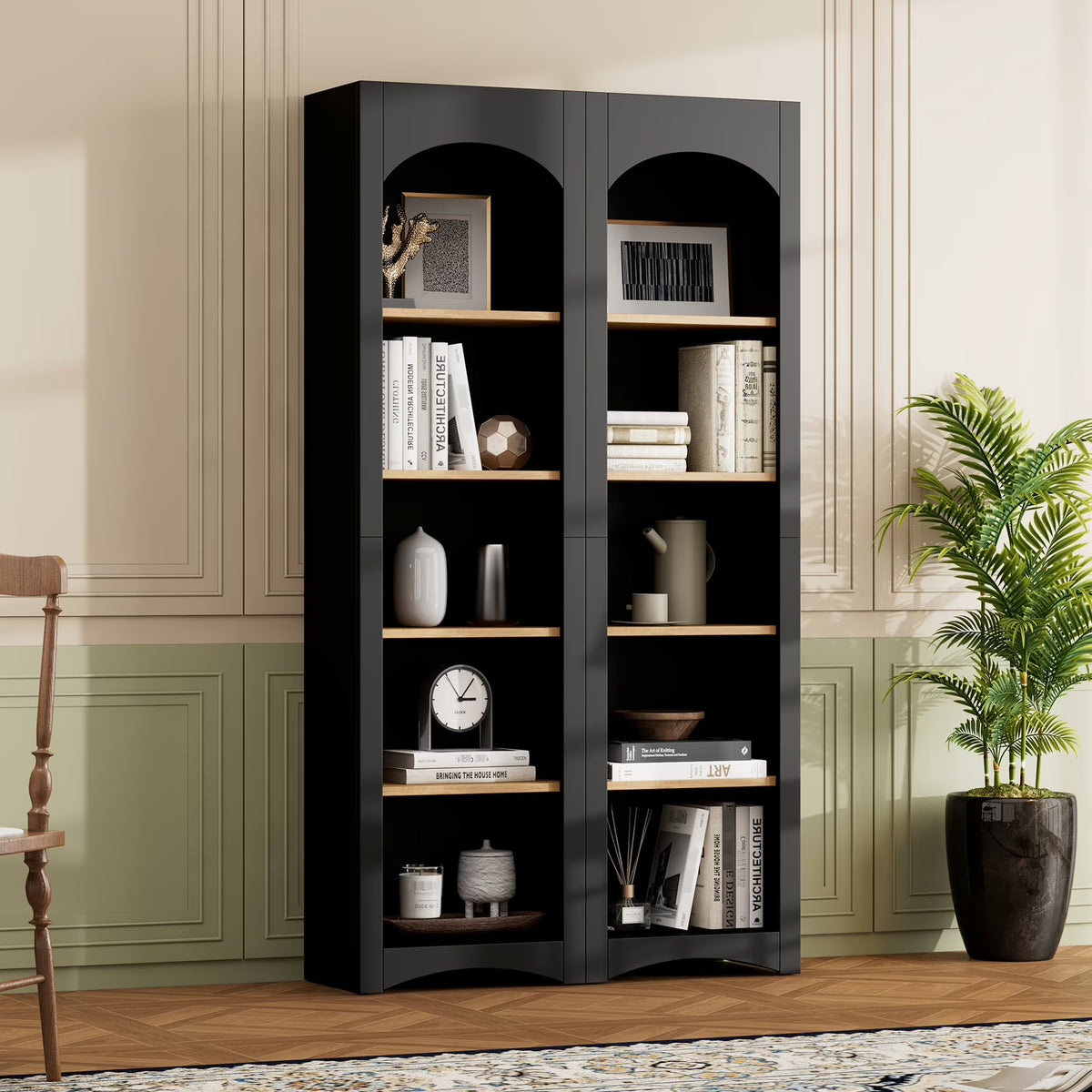 2026 New72"h Pantry Pair, 2, Adjustable Shelves,, Black Finish 2 Bookcase, Cabinet With Vintage Style