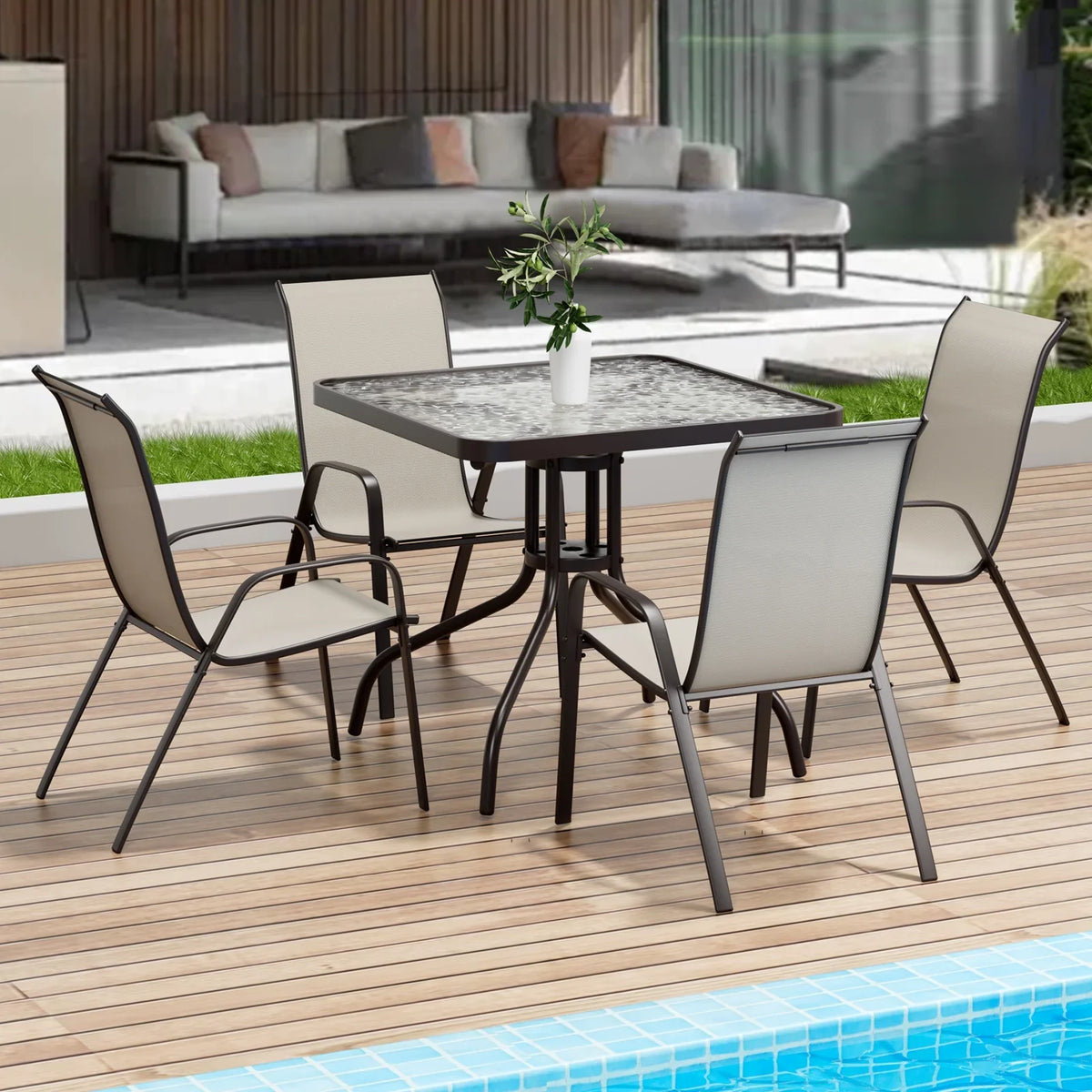 2026 NewPirecart 5-Piece Outdoor Patio Dining Table Set with 4 Stackable Textilene Chairs for for Patio, Lawn, Garden, Gray
