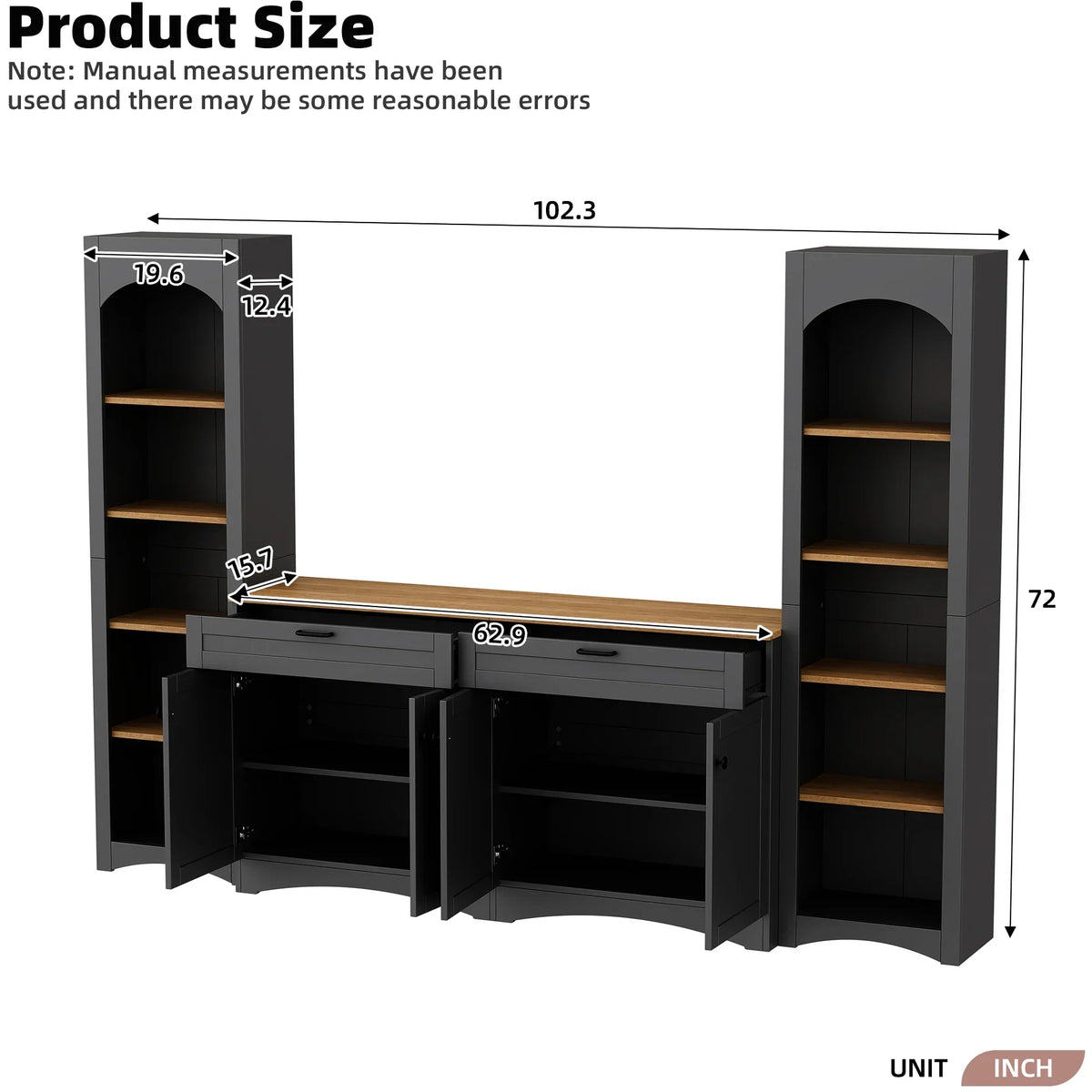 2026 New72"h Pantry Pair, 2, Adjustable Shelves,, Black Finish 2 Bookcase, Cabinet With Vintage Style