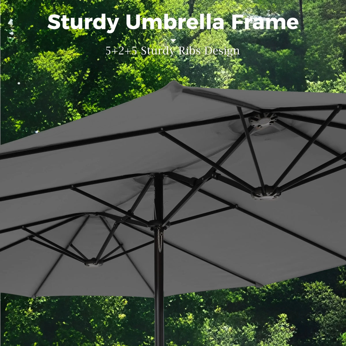 2026 NewAlpha Joy 15ft Outdoor Patio Umbrella Extra-Large Double-Sided Garden Umbrella with Crank Handle and Base - Smoky Gray