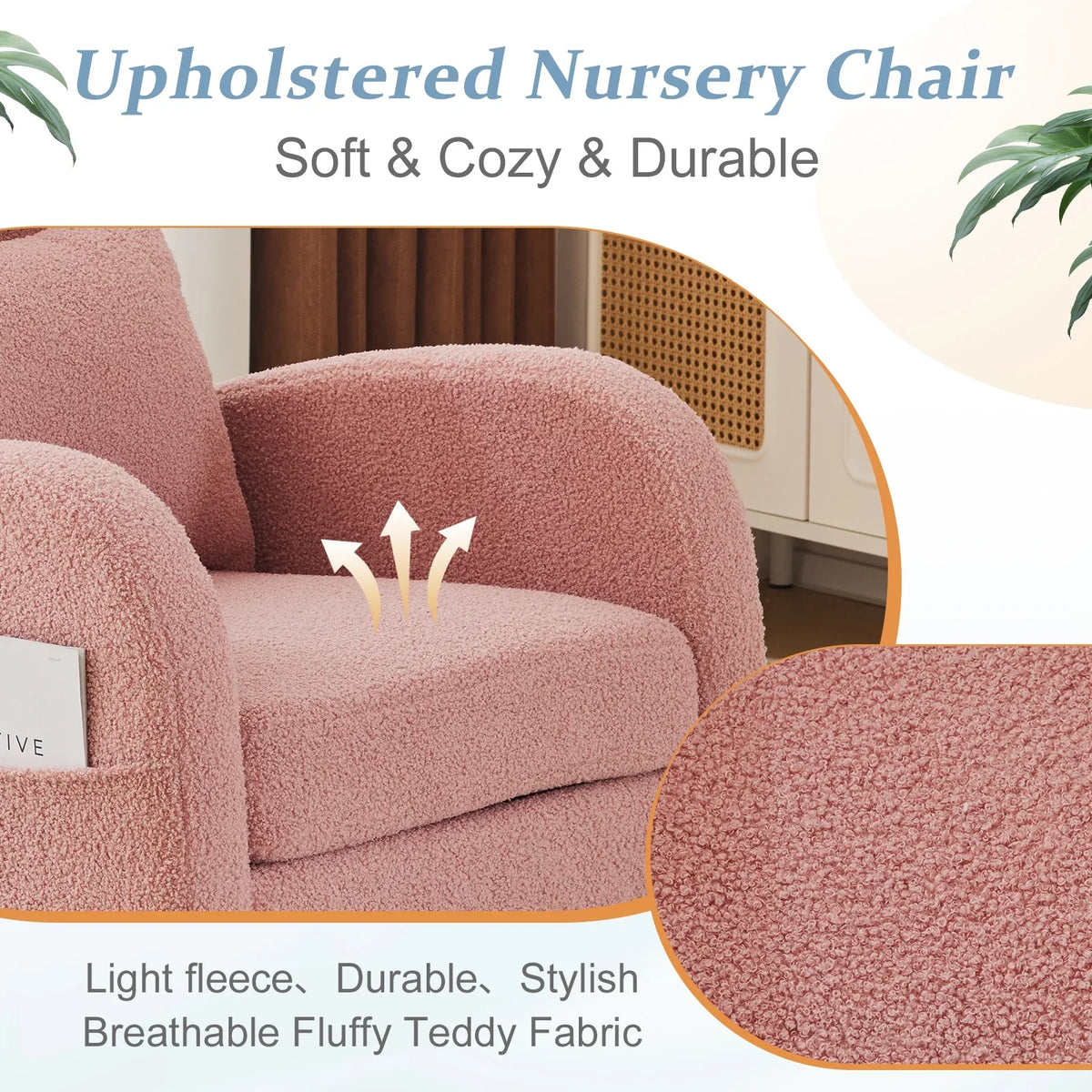 2026 NewKtaxon Rocking Accent Chair Glider Reading Chair Comfy Teddy Velvet Upholstered Single Sofa Rocker for Living Room, Nursery, Bedroom Beige