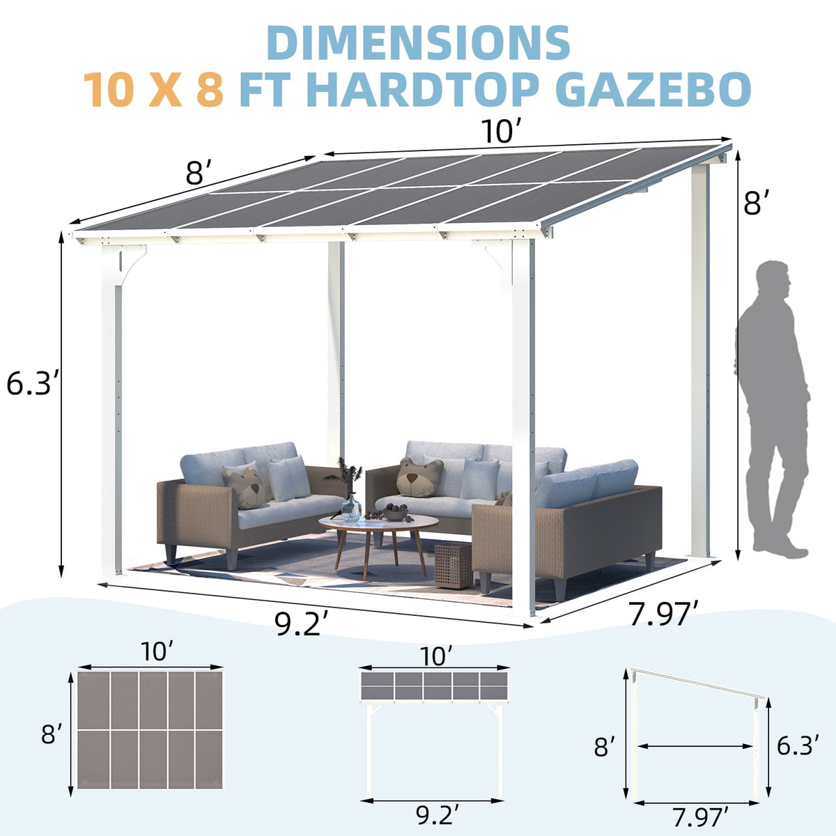 YODOLLA 8' x 10' Hardtop Gazebo, Aluminum Frame Patio Canopy with UV-Resistant PP Roof for Backyard Garden Deck - White
