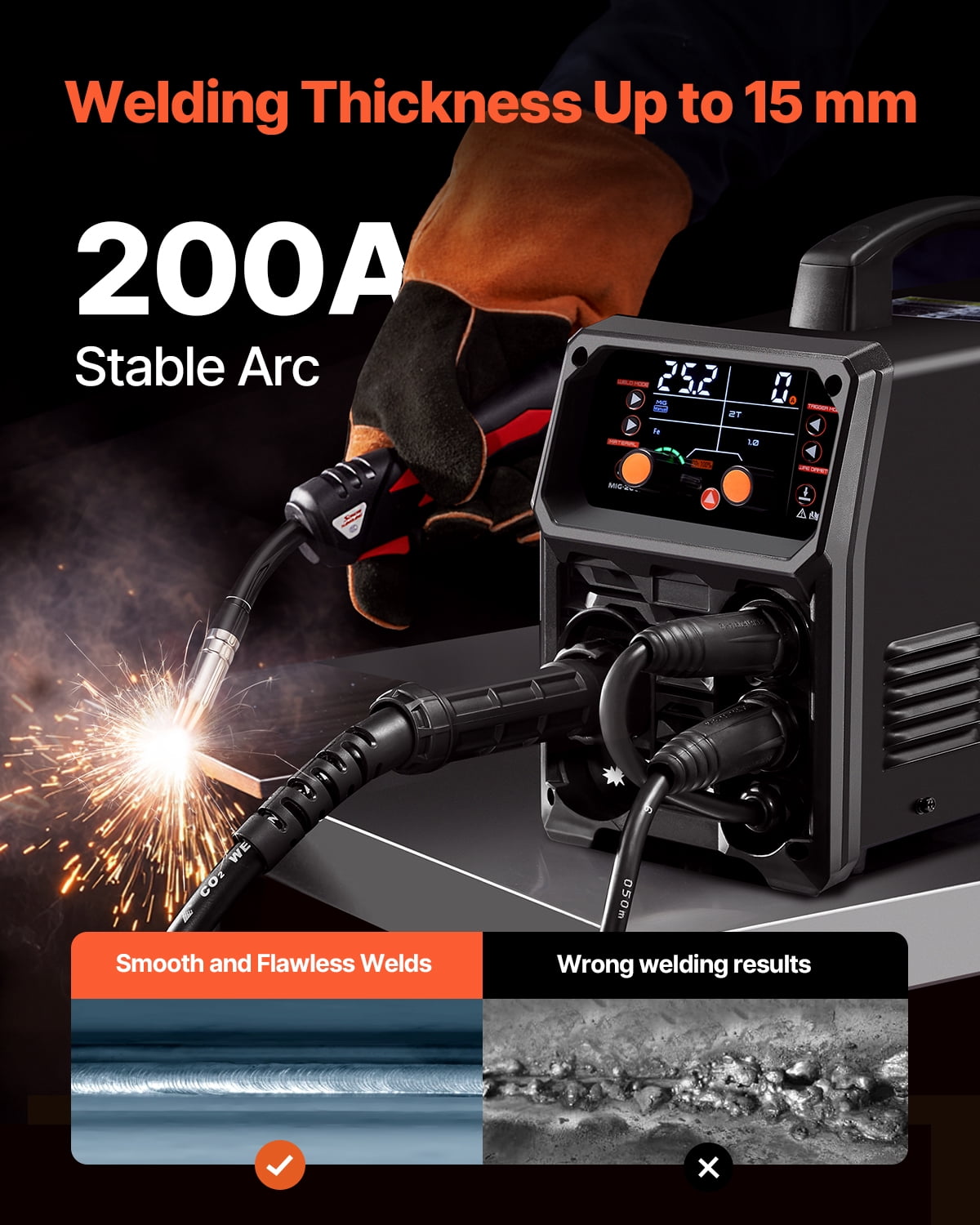 VEVOR Pro MIG Welder 200A Pluse Mig Welding Machine 5-in-1 Synergic Welder Machine