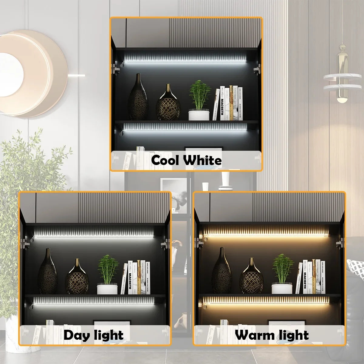 2026 NewKULAGAGA Bookcases Organizer with LED Lights, Heavy Duty Display Cabinet with Glass Door for Living Room, 31.5" Wide