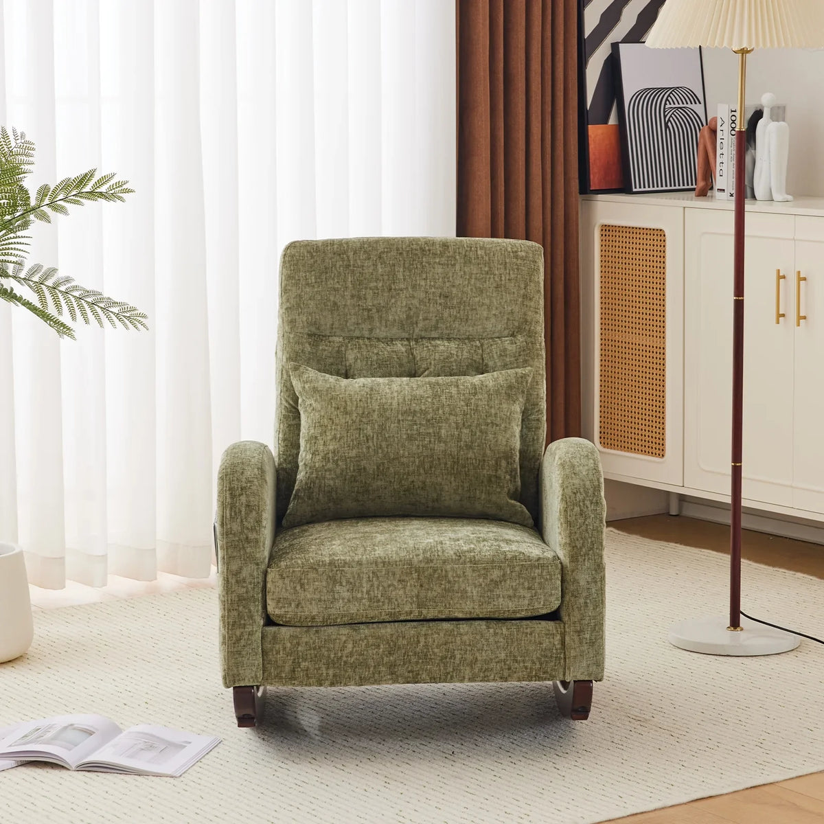 2026 NewKtaxon Rocking Accent Chair Glider Reading Chair Comfy Teddy Velvet Upholstered Single Sofa Rocker for Living Room, Nursery, Bedroom Beige