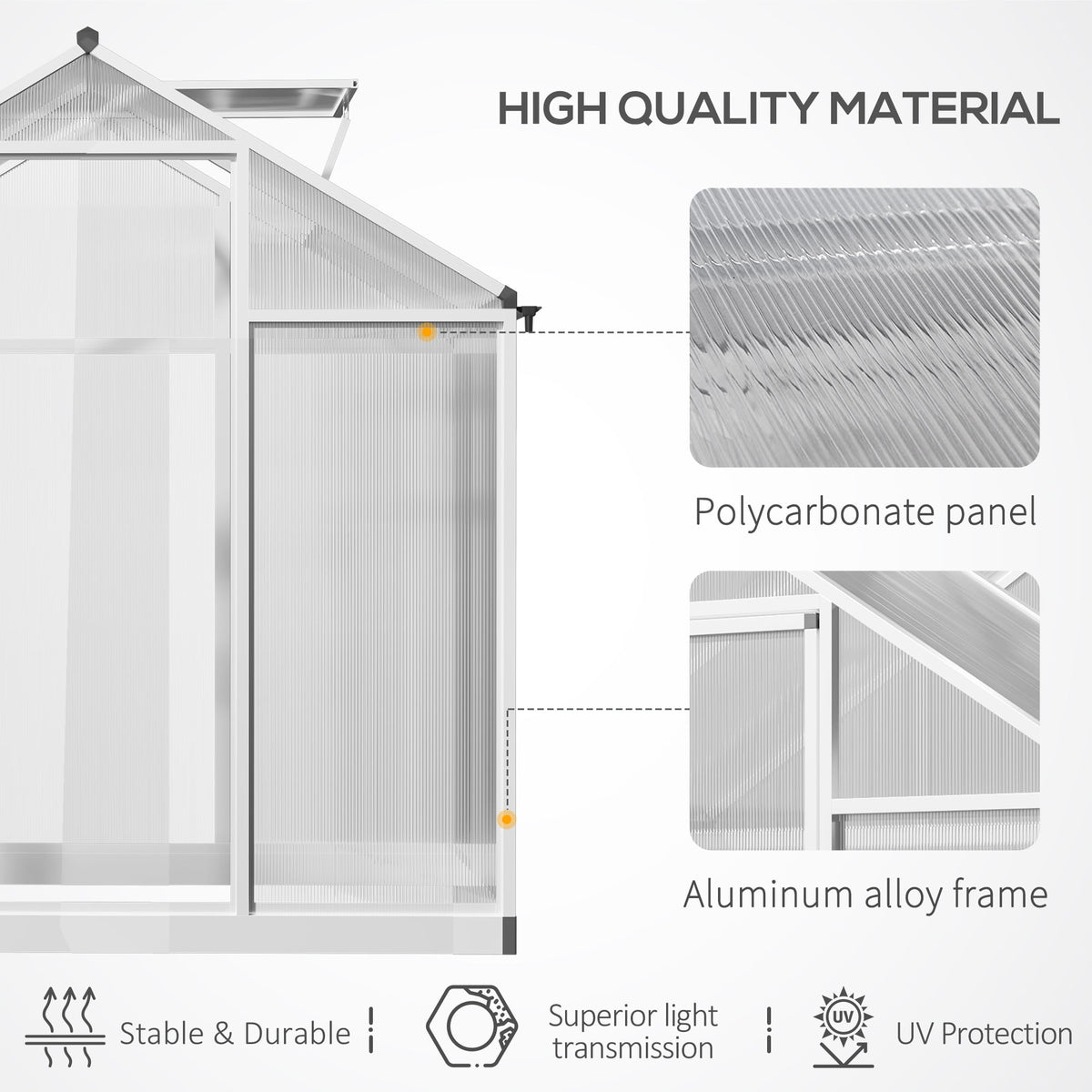 Outsunny 4'x6.2'x6.4' Walk-in Garden Greenhouse Polycarbonate Panels Plants Flower Growth Shed Cold Frame Outdoor Portable Warm House Aluminum Frame
