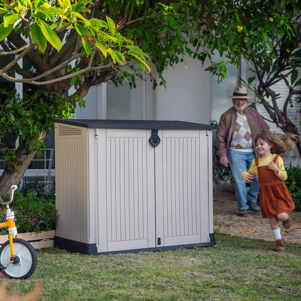 2026 NewKeter S.I.O Midi 4.3' x 2.3' x 3.7' Horizontal Resin Outdoor Storage Shed with Durable Floor, Grey