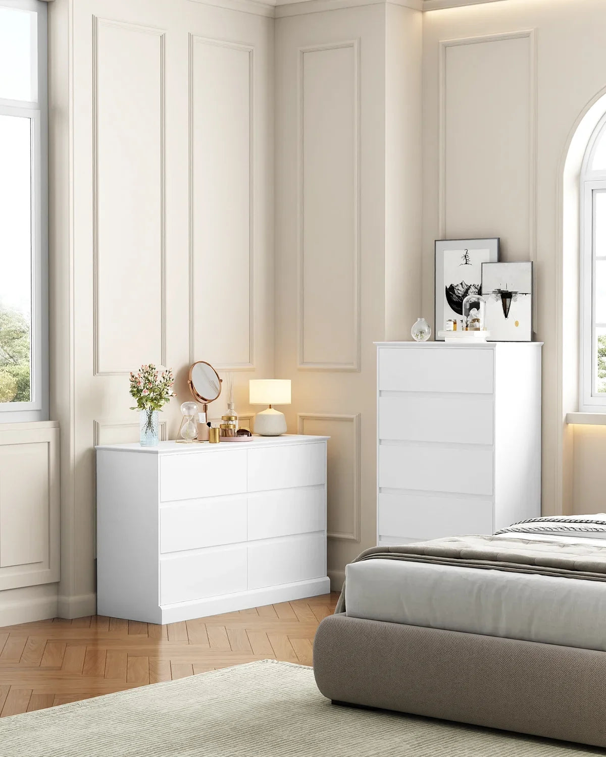 2026 NewWhite Dressers Bedroom Dresser 6 Drawer Storage Chest of Drawers Double Dresser Storage Side Cabinet Room Furniture for Bedroom Living Room
