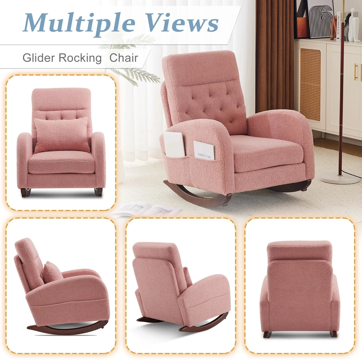 2026 NewKtaxon Rocking Accent Chair Glider Reading Chair Comfy Teddy Velvet Upholstered Single Sofa Rocker for Living Room, Nursery, Bedroom Beige