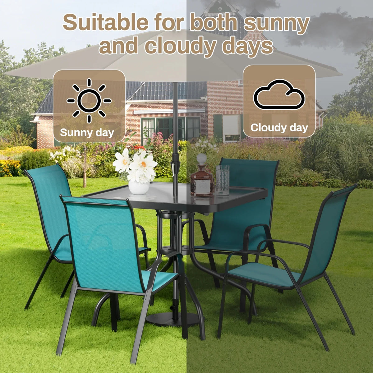 2026 NewPirecart 5-Piece Outdoor Patio Dining Table Set with 4 Stackable Textilene Chairs for for Patio, Lawn, Garden, Gray