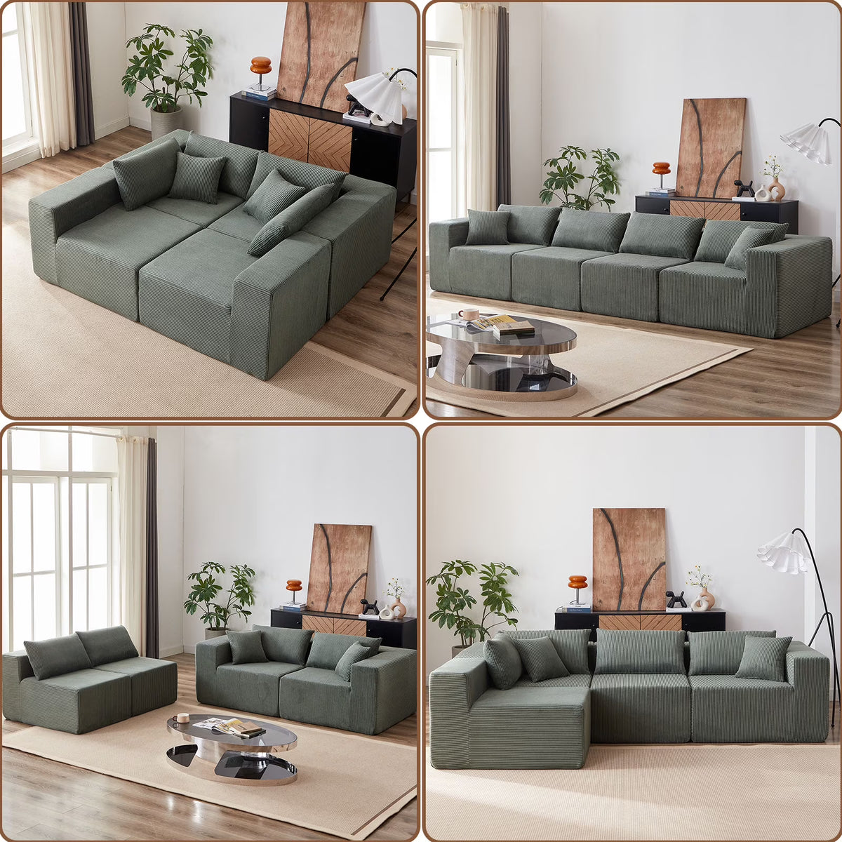 2026 New104-Inch Corduroy Modular L Shaped Sectional Sofa,Luxury Floor Couch Set,Upholstered Indoor Furniture,Foam-Filled Compressed Sofa for Living Room,Bedroom,4 PC Free Combination