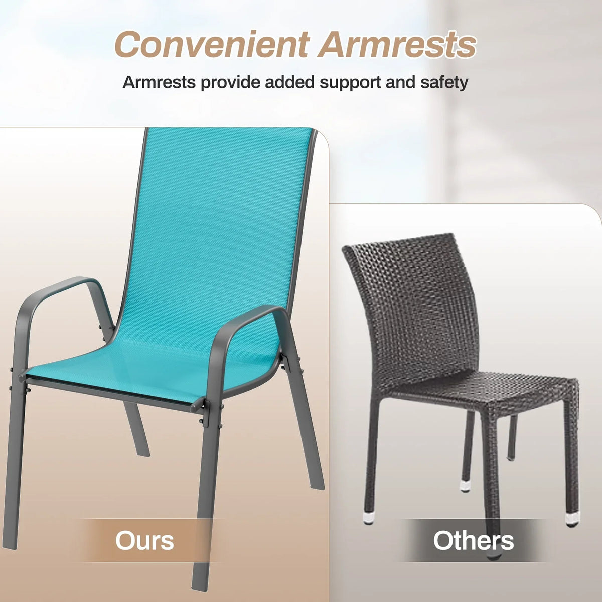 2026 NewArlopu 8Pcs Patio Dining Chairs Outdoor Stackable Armrest Chairs for Lawn Garden Backyard