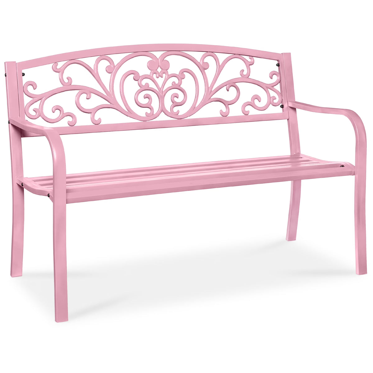 2026 NewBest Choice Products Outdoor Steel Bench Garden Patio Porch Furniture w/ Floral Design Backrest - Black