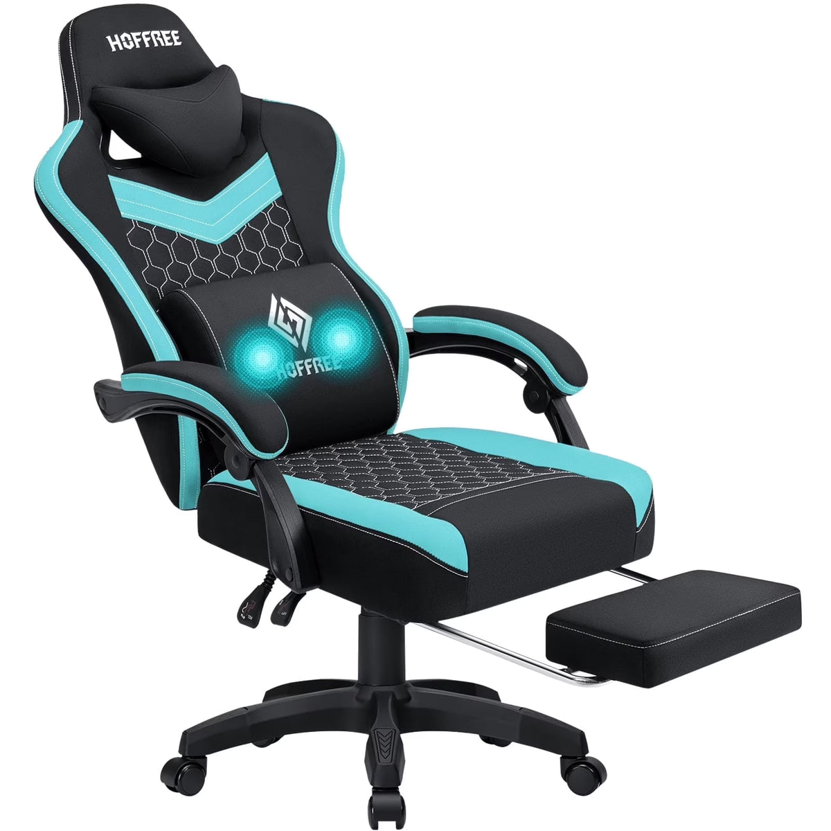 2026 NewHoffree Gaming Chair with Massage Fabric Office Chair with footrest for Adults, Ergonomic Gamer Chair with Headrest and Lumbar Support for Office Gaming, 440 LBS