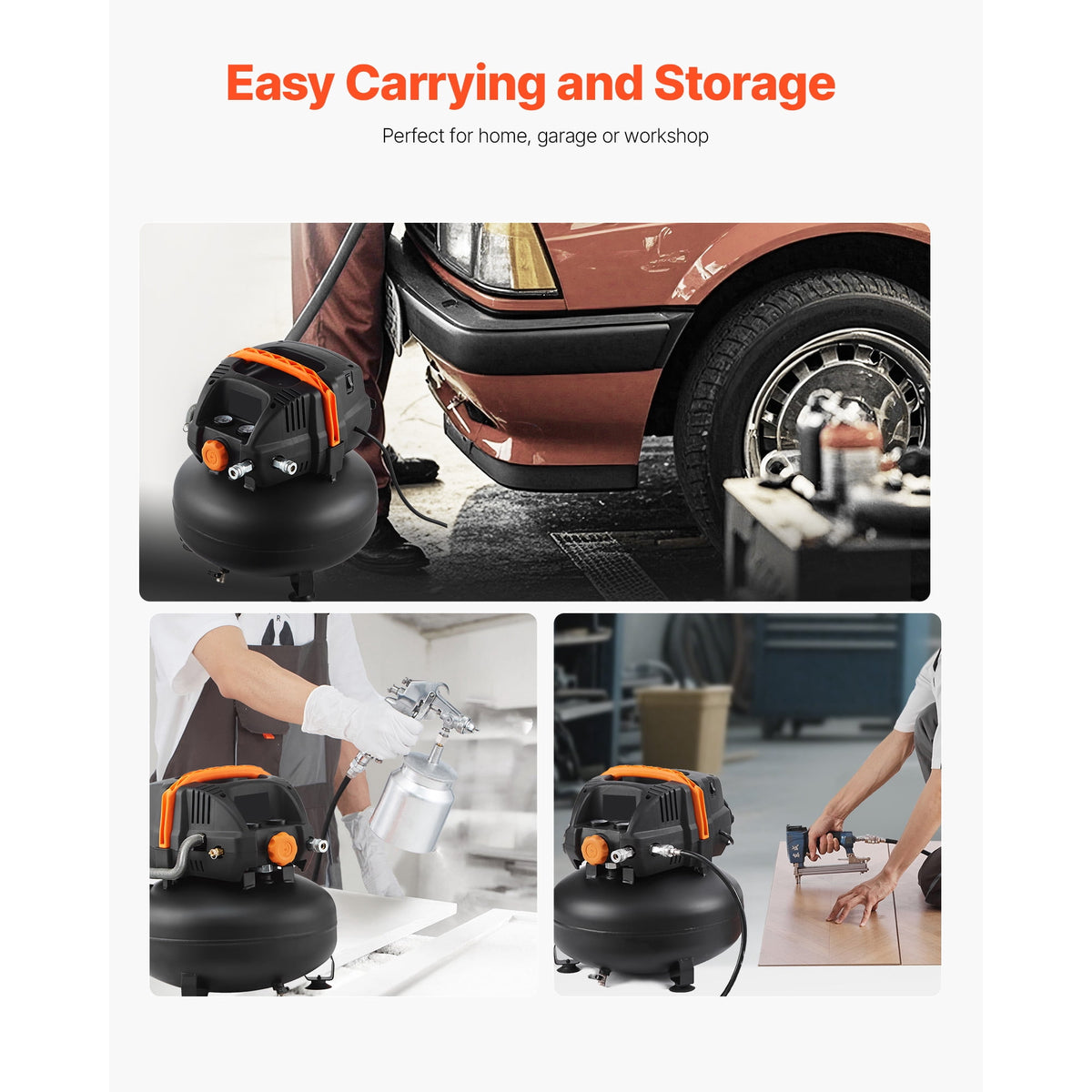 KFFKFF 6 Gallon Air Compressor, 1.7HP 2.3CFM @ 90PSI Portable Pancake Air Compressor & 150PSI Max Working Pressure, Oil-Free Compressor Tank for Tire Inflation, Spray Painting, Woodwork Nailing, 120V