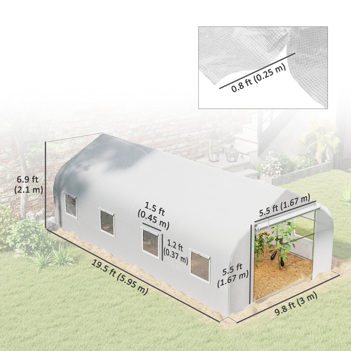 Outsunny 20x10x7ft Walk-in Steeple Greenhouse Outdoor Backyard Plant Seed Growth Shed Tunnel Warm House with 2 Anchor Way Green