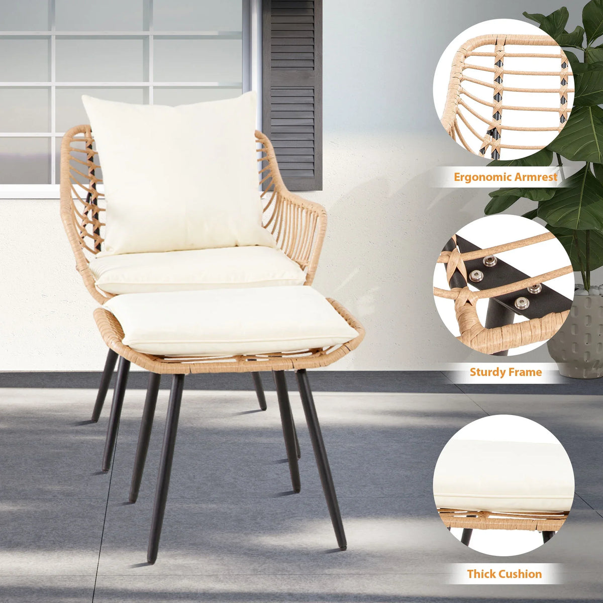2026 NewAinfox 3-Piece Steel Outdoor Bistro Sets with Metal Chairs and Glass Top Table, Beige