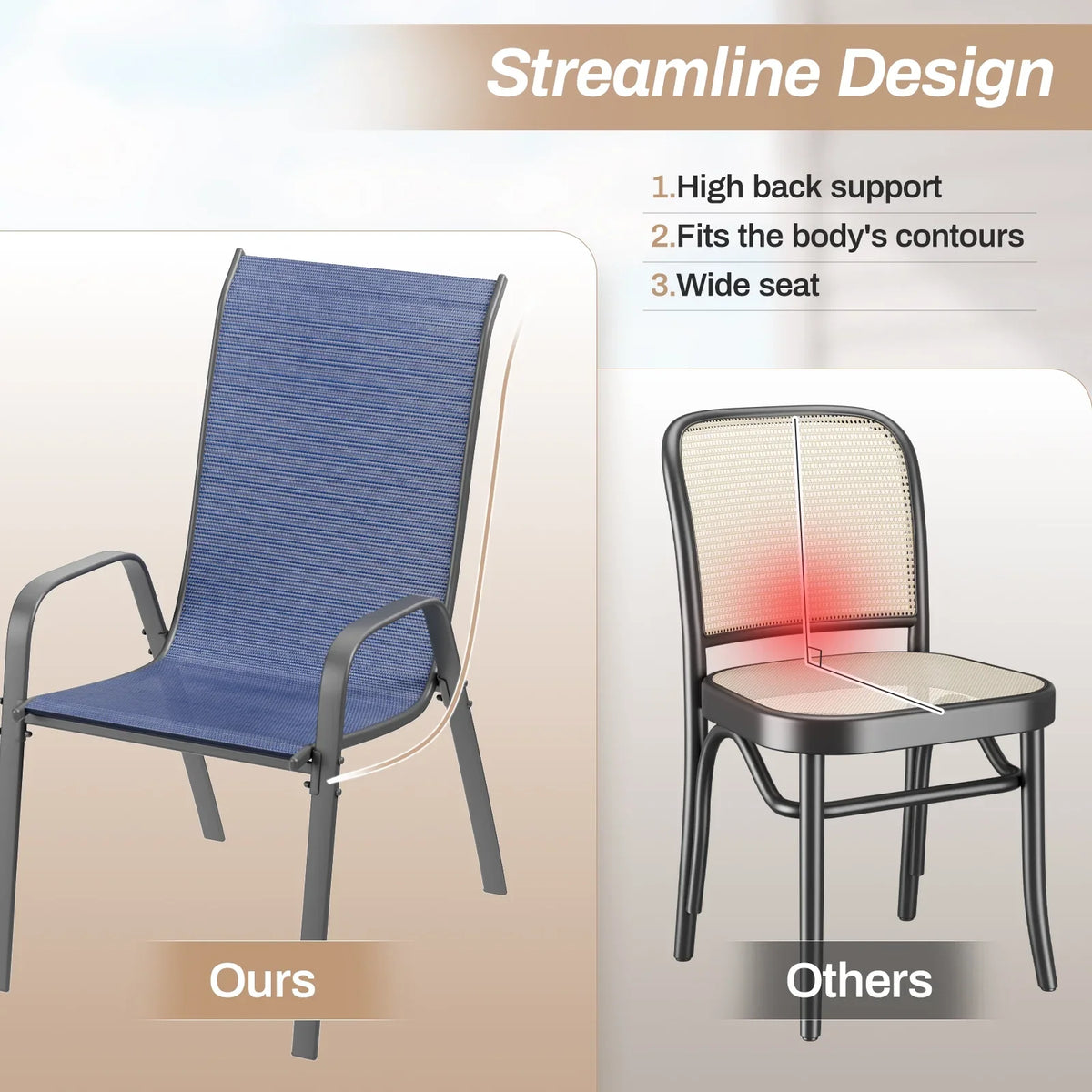 2026 NewPirecart Set of 4 Patio Dining Chairs, Textilene Outdoor Stacking Chairs for Poolside, Backyard, Garden