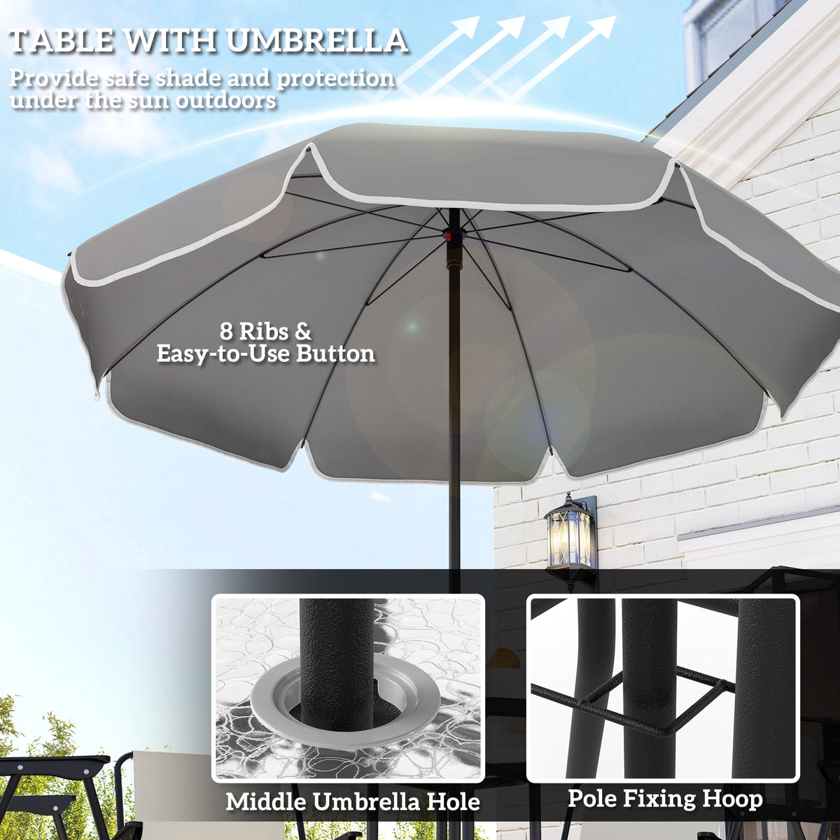 Outsunny Patio Dining Set with Umbrella, Folding Outdoor Patio Set, Cream
