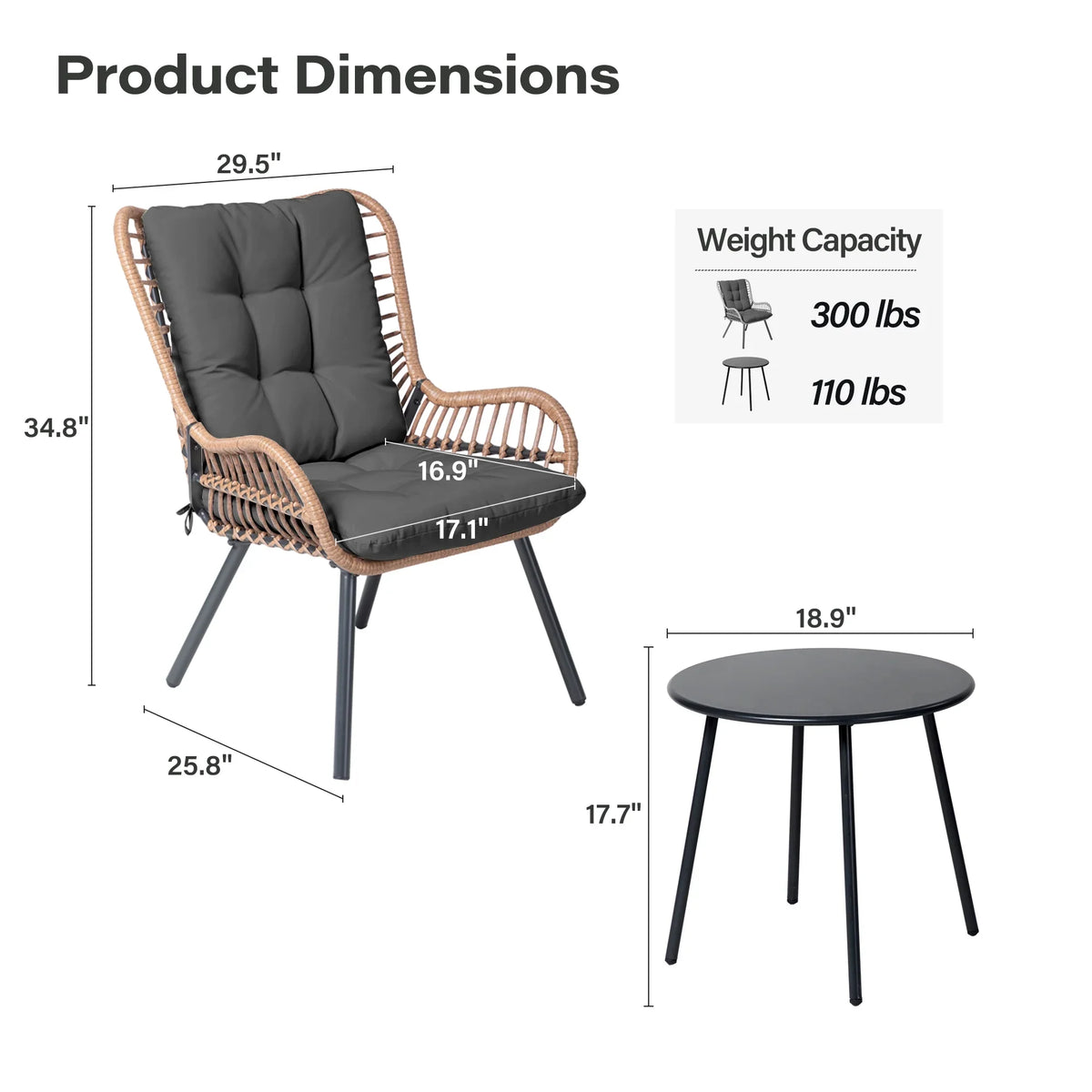 2026 NewLAUSAINT HOME 3-Piece Patio Furniture Set, High Back Outdoor Bistro with Coffee Table & Beige Cushions for Garden or Deck