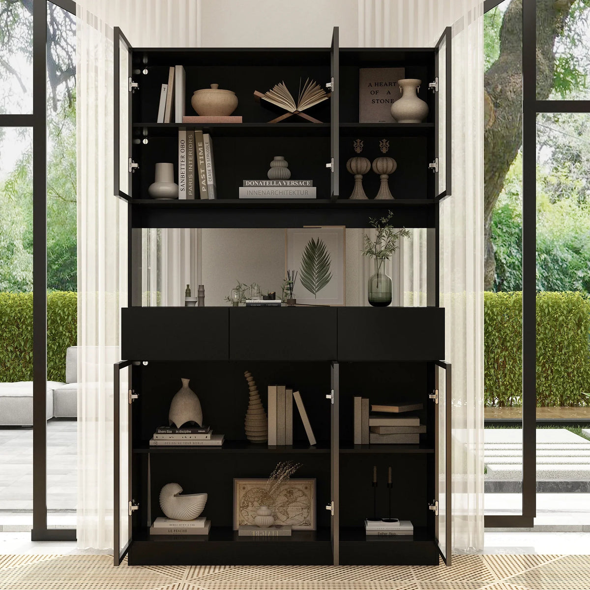 2026 NewKULAGAGA Bookcases Organizer with LED Lights, Heavy Duty Display Cabinet with Glass Door for Living Room, 31.5" Wide