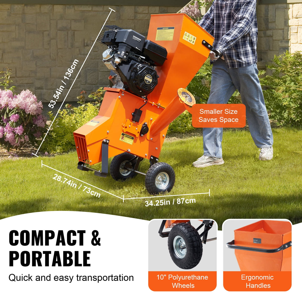 KFFKFF Gas-Powered Wood Chipper Shredder, 12 HP, 420cc Engine, Capable of 6.7” Diameter Chipping, Efficient for Forestry, Garden Clean-up, and Landscaping Tasks, Complies with CE/EMC/EPA Standards