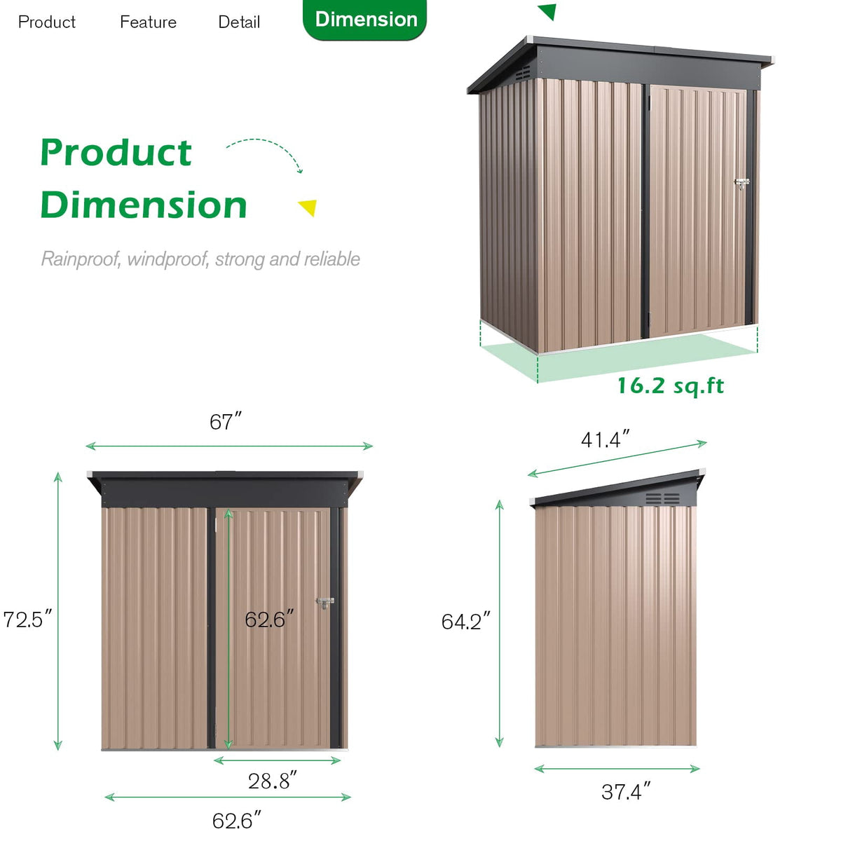 AECOJOY 5 x 3 FT Outdoor Storage Shed with Lockable Door, Metal Cabinet for Patio Garden Backyard in Gray