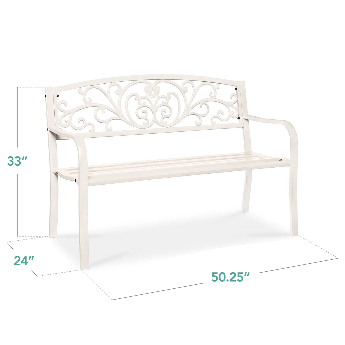 2026 NewBest Choice Products Outdoor Steel Bench Garden Patio Porch Furniture w/ Floral Design Backrest - Black