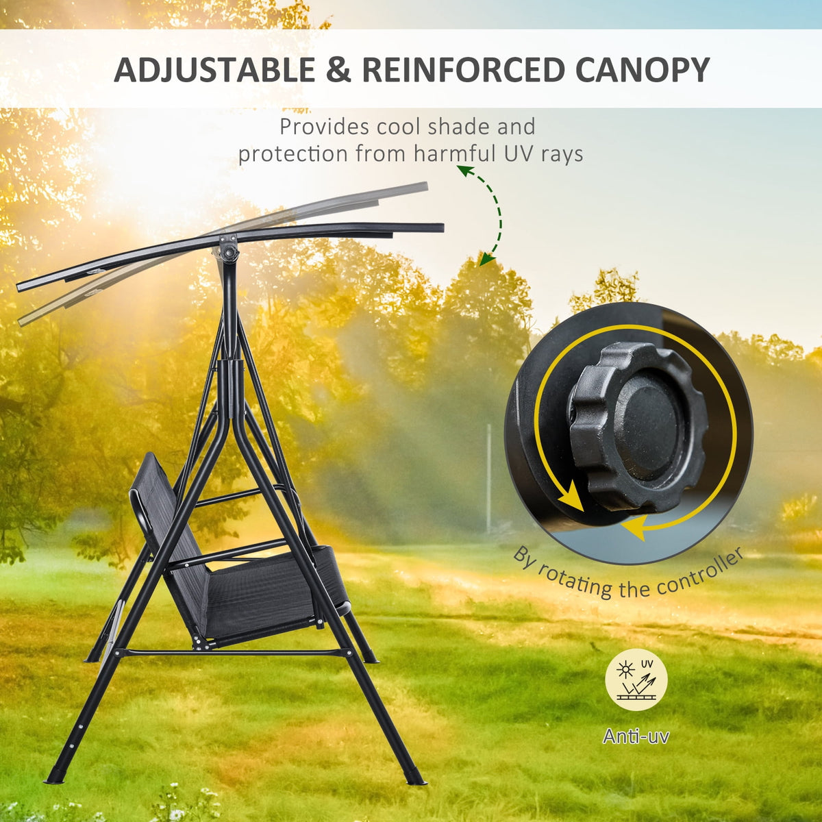 Outsunny 2-Person Patio Swing Chair with Adjustable Canopy for Porch Garden