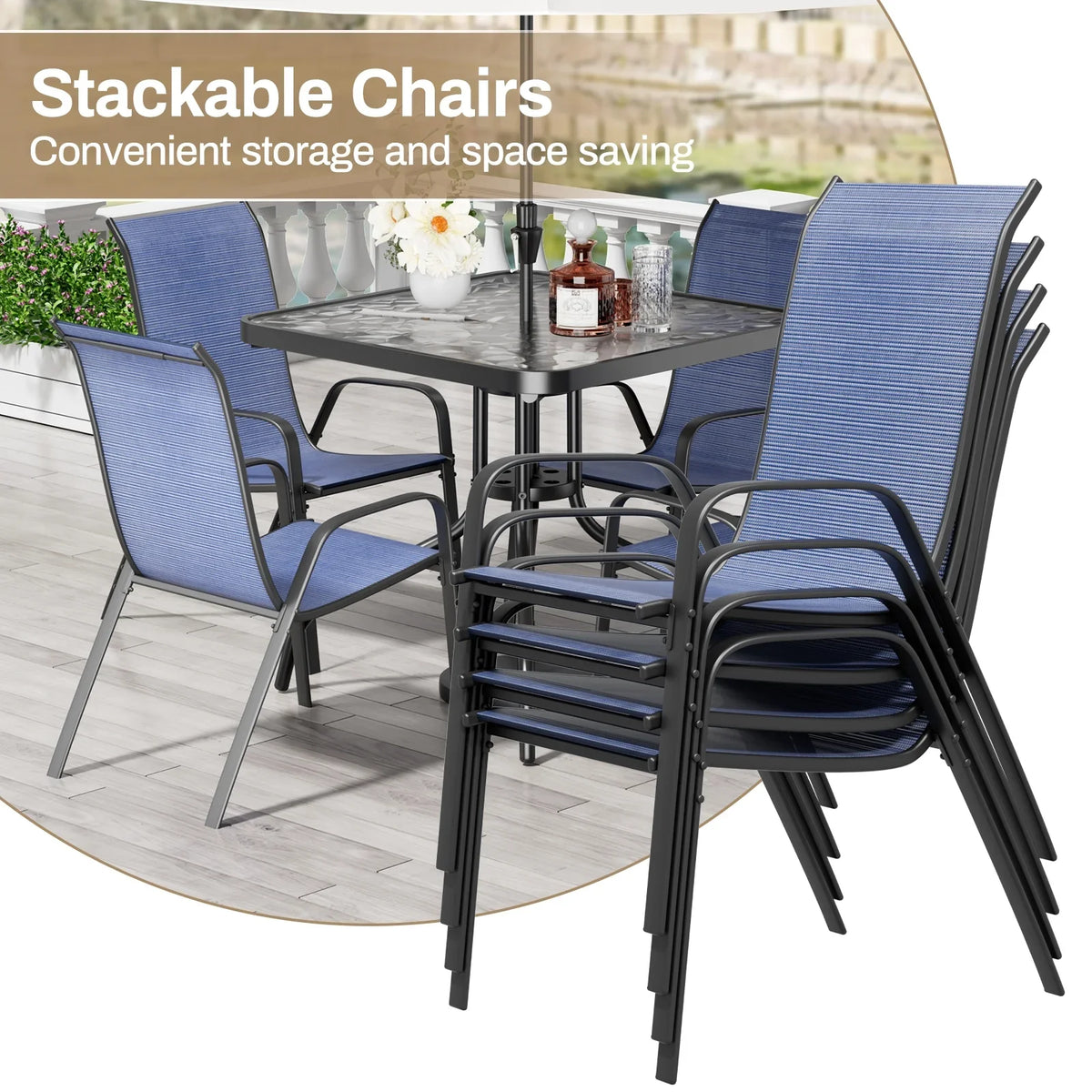 2026 NewPirecart 5-Piece Outdoor Patio Dining Table Set with 4 Stackable Textilene Chairs for for Patio, Lawn, Garden, Gray