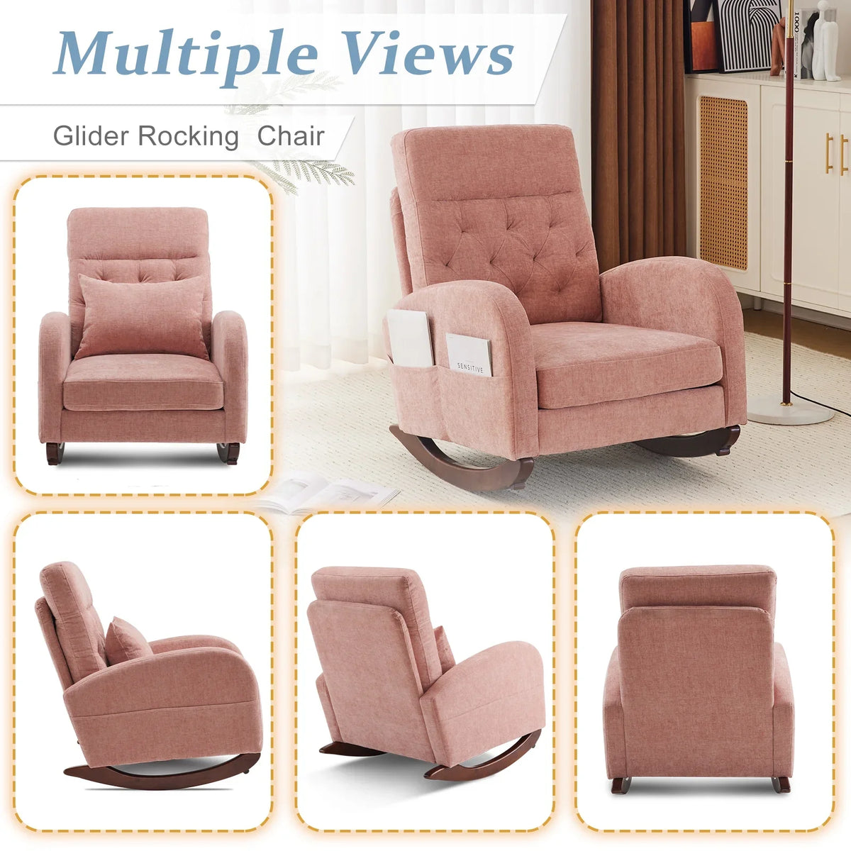 2026 NewKtaxon Rocking Accent Chair Glider Reading Chair Comfy Teddy Velvet Upholstered Single Sofa Rocker for Living Room, Nursery, Bedroom Beige