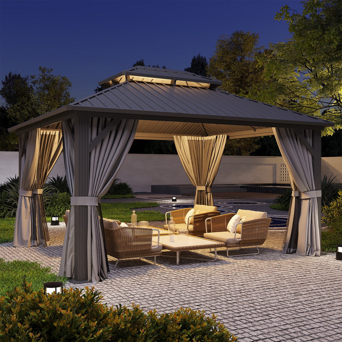 Clouddwell 12' x 16' Gazebo for Patio, Gazebo Pergola with Sloped Roof, Large Wall-Mounted Heavy Duty Awnings, for Deck, Patio and Backyard,Grey