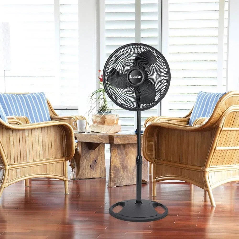 2026 NewLasko 16" Oscillating 3 Speed Adjustable Pedestal Stand Fan, Black (2 Pack)
