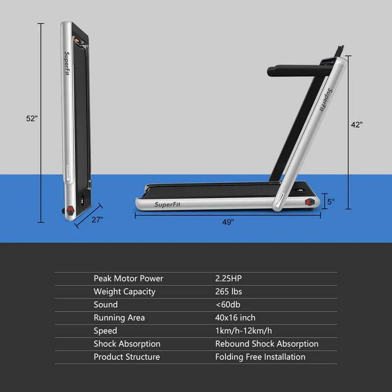 2 in 1 Folding Treadmill, 2.25HP Under Desk Electric Treadmill, Portable Walking Running Machine with Dual Display & Smart App Control