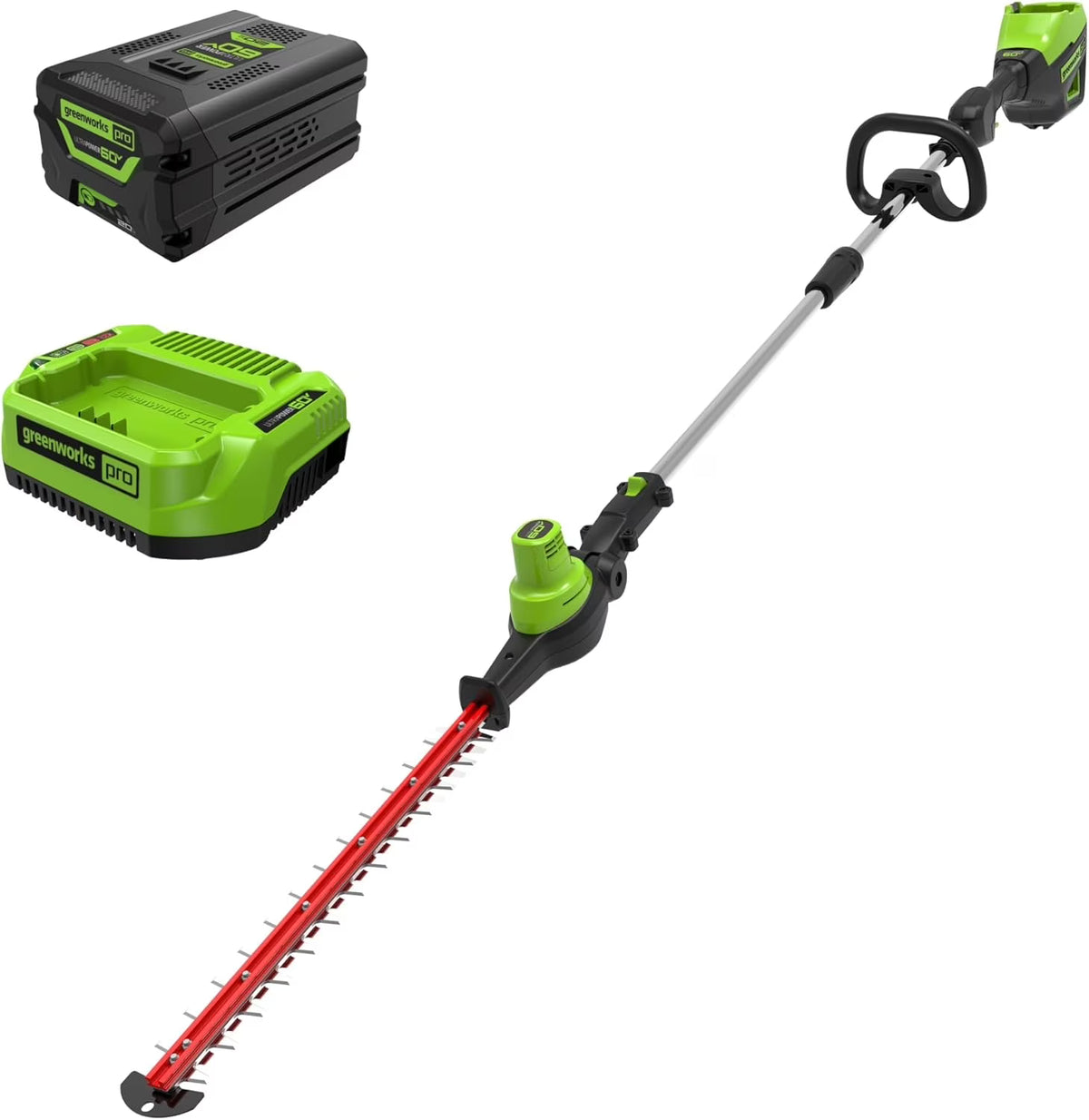2026 NewGreenworks 60V 20" Brushless Cordless Battery Powered Pole Hedge Trimmer, 2.0Ah Battery and Charger Included